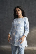 Mint Blue Muslin Parsi Gara Work Co-ord Set