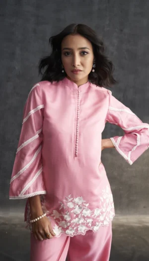 Pink Muslin Parsi Gara Work