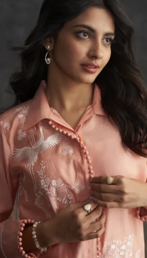 Peach Muslin Parsi Gara Work