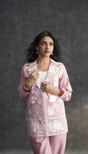Blush Pink Muslin Parsi Gara Work