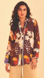 Digital Print Chanderi top with Lace Sleeves