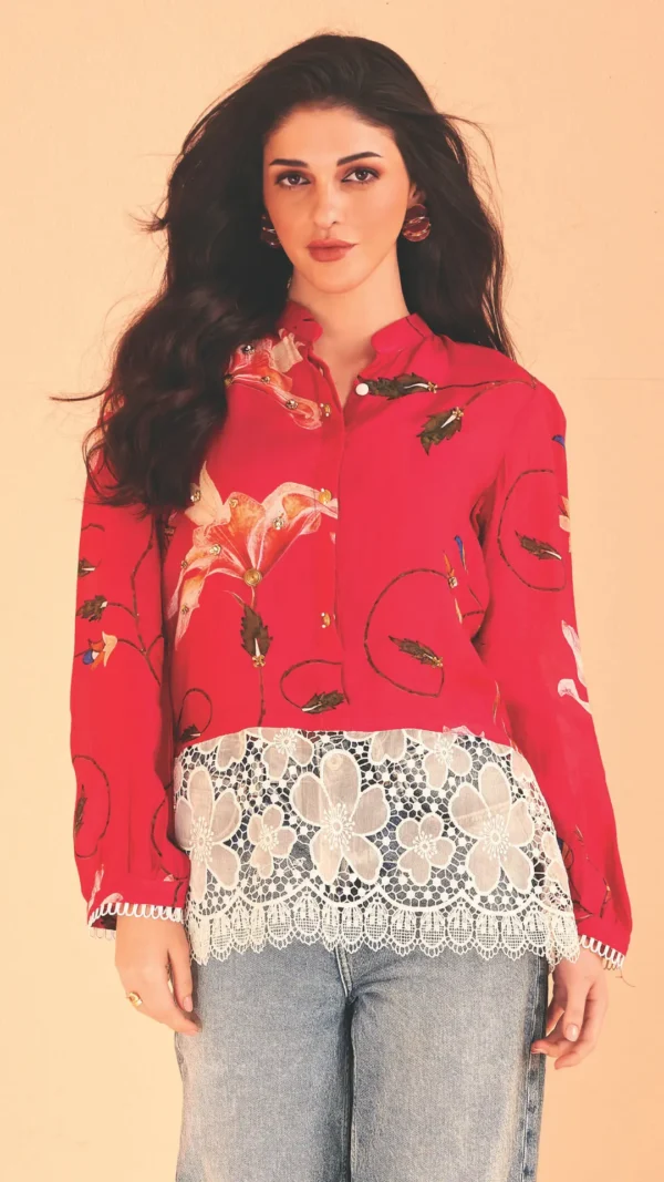 Organza Crochet Chanderi Shirt