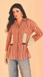 Chanderi Tassel Trim Hand Block Shirt