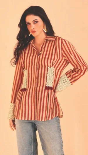 Chanderi Tassel Trim Hand Block Shirt