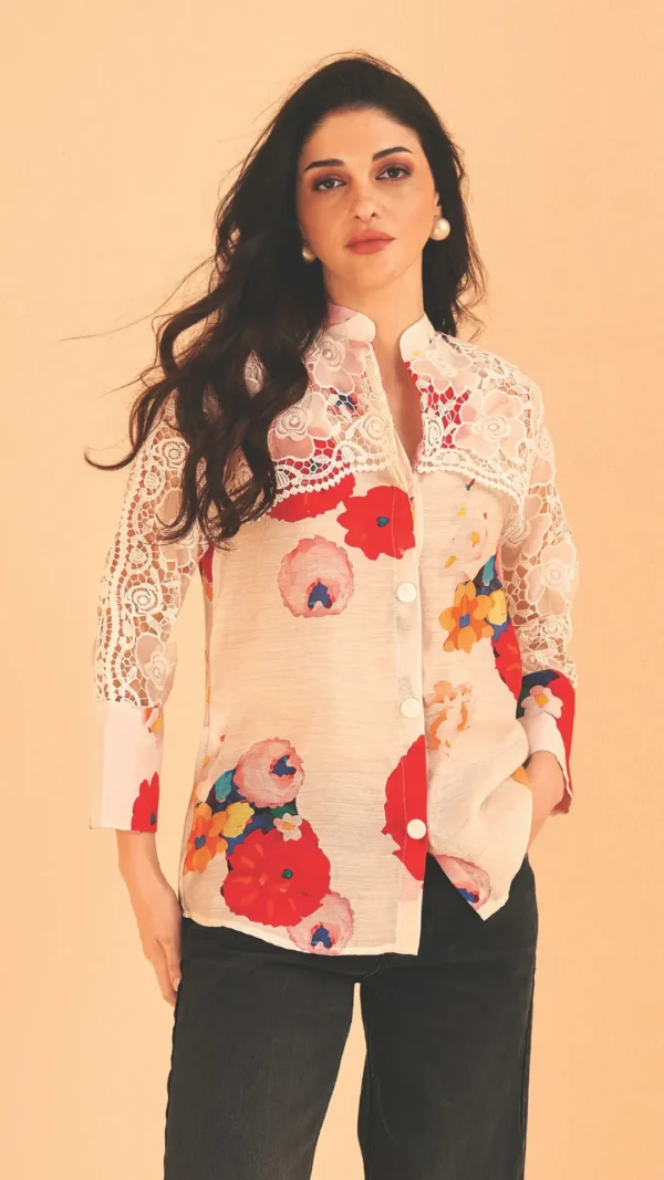41 Chanderi Digital Print Fusion Shirt